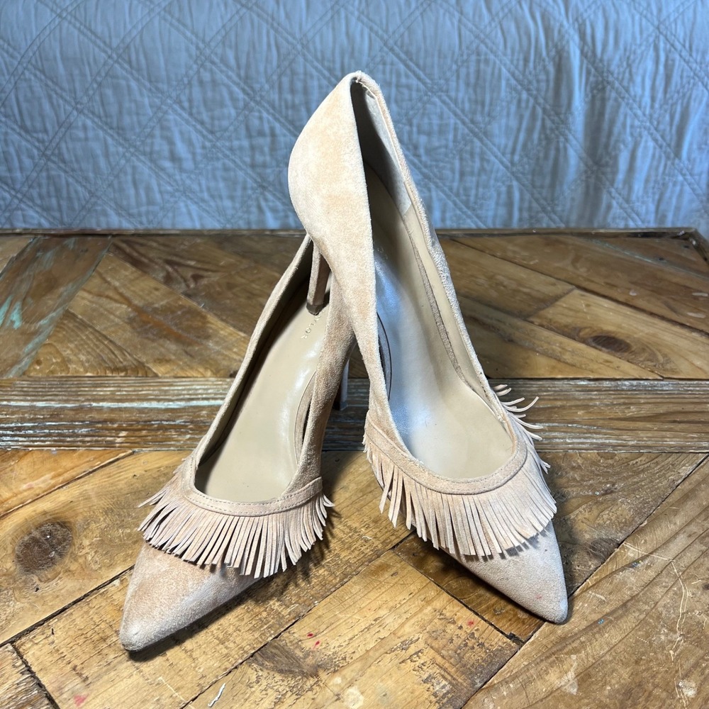 Ann Taylor Suede Fringe Pointed Toe Stiletto Heels Size 8M‎